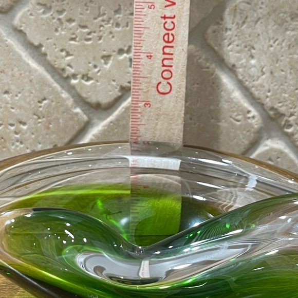 VINTAGE ITALIAN HAND BLOWN ART GLASS CLEAR & LIME GREEN BOWL - Picture 10 of 10
